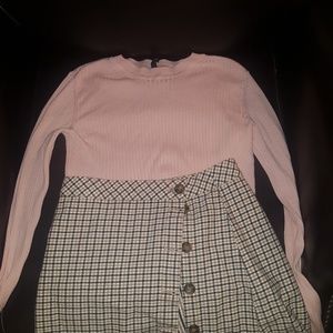Pink sweater and button down pencil skirt